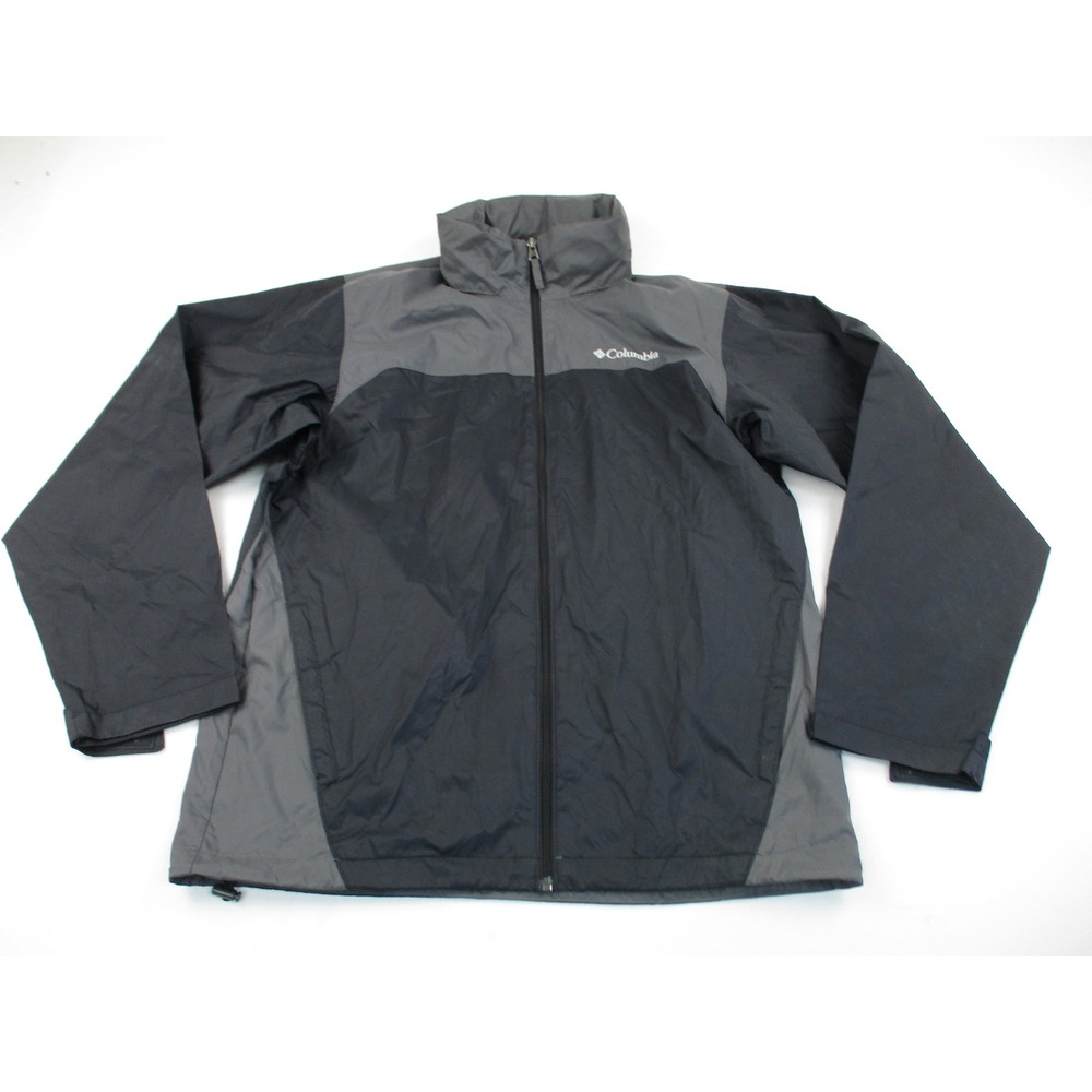 Columbia Jacket Mens Medium Black Grey Windbreaker Full Zip Utility Hiking Shell